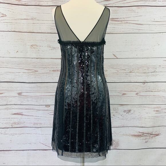 BCBGMAXAZRIA black sequin dress sheer straps - Picture 9 of 15